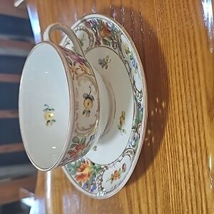 Schumann Bavaria Dresden Line Bouquet Pierced Flowers Flat Cup & Saucer Set